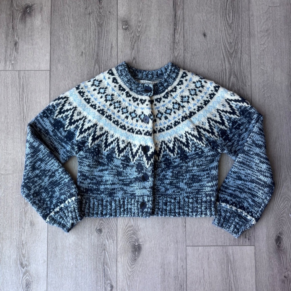 Z Supply Fair Isle Cardigan Sweater Blue White Marled Knit Cropped ZW254543 S